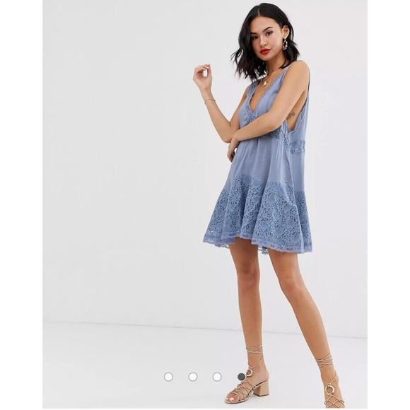 Free People Dresses & Skirts - Free People Any Party Trapeze Slip Dress Size Med Lace Floral Viscose Bohemian